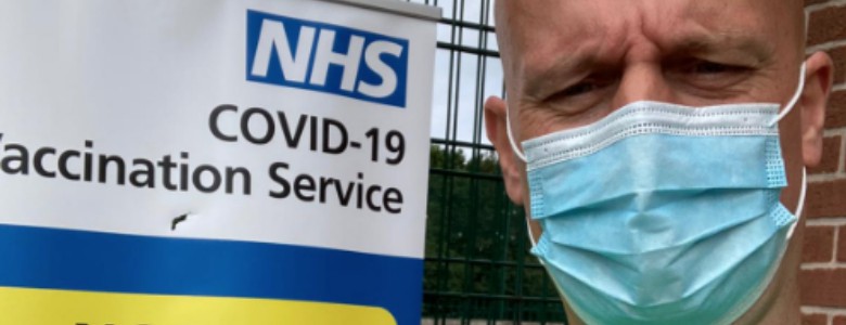 HA&W’s Rob Handford in a mask outside a Covid vaccination centre