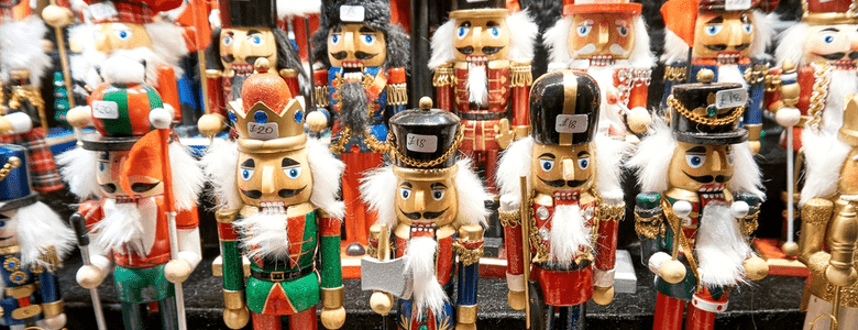 Christmas toys on a market stall
