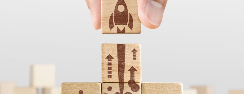 Wooden blocks forming a space rocket