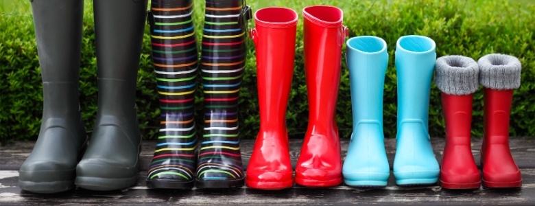 Wellington boots in a line